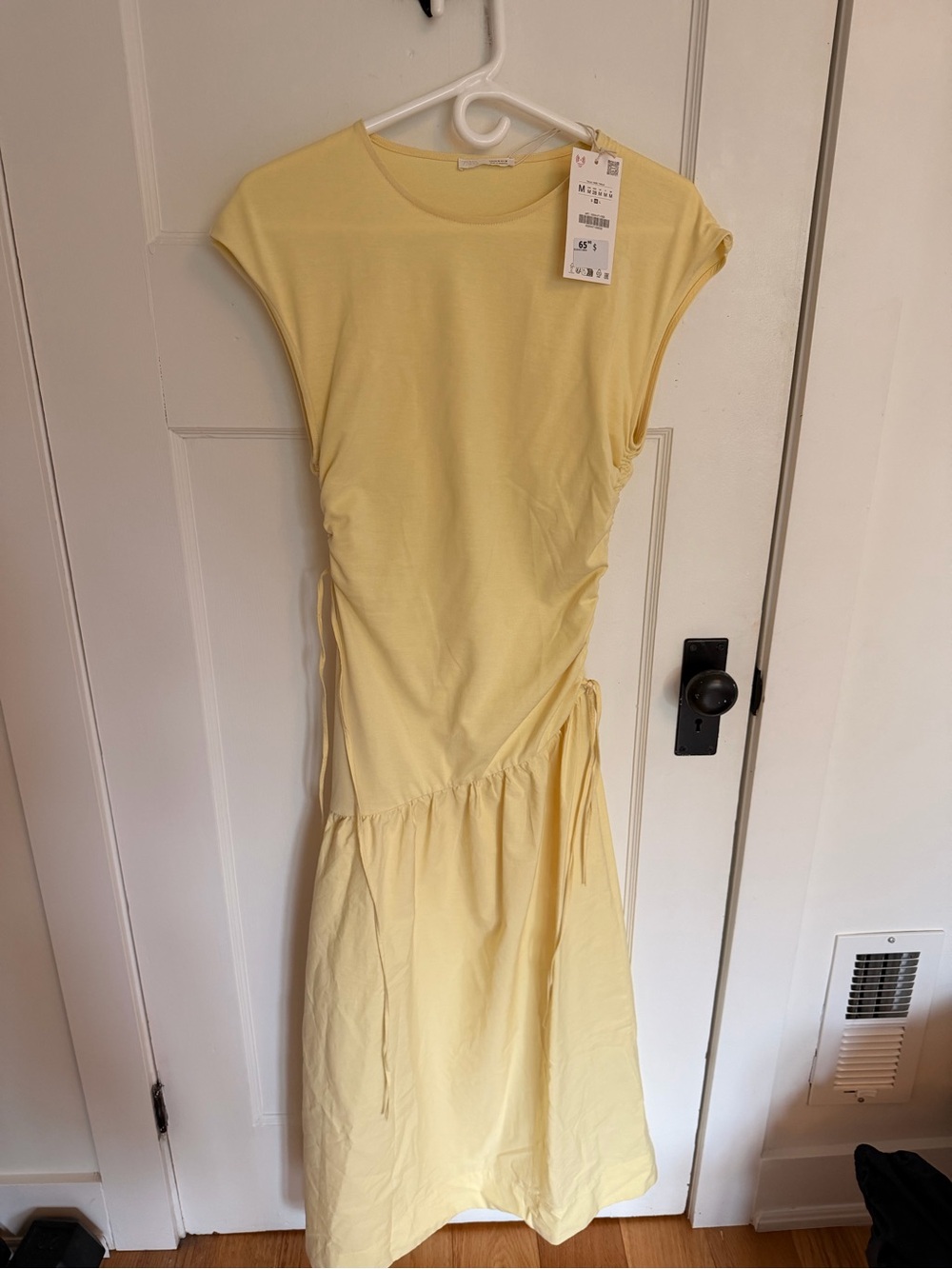 Zara Pale Yellow Ruched Maxi Dress